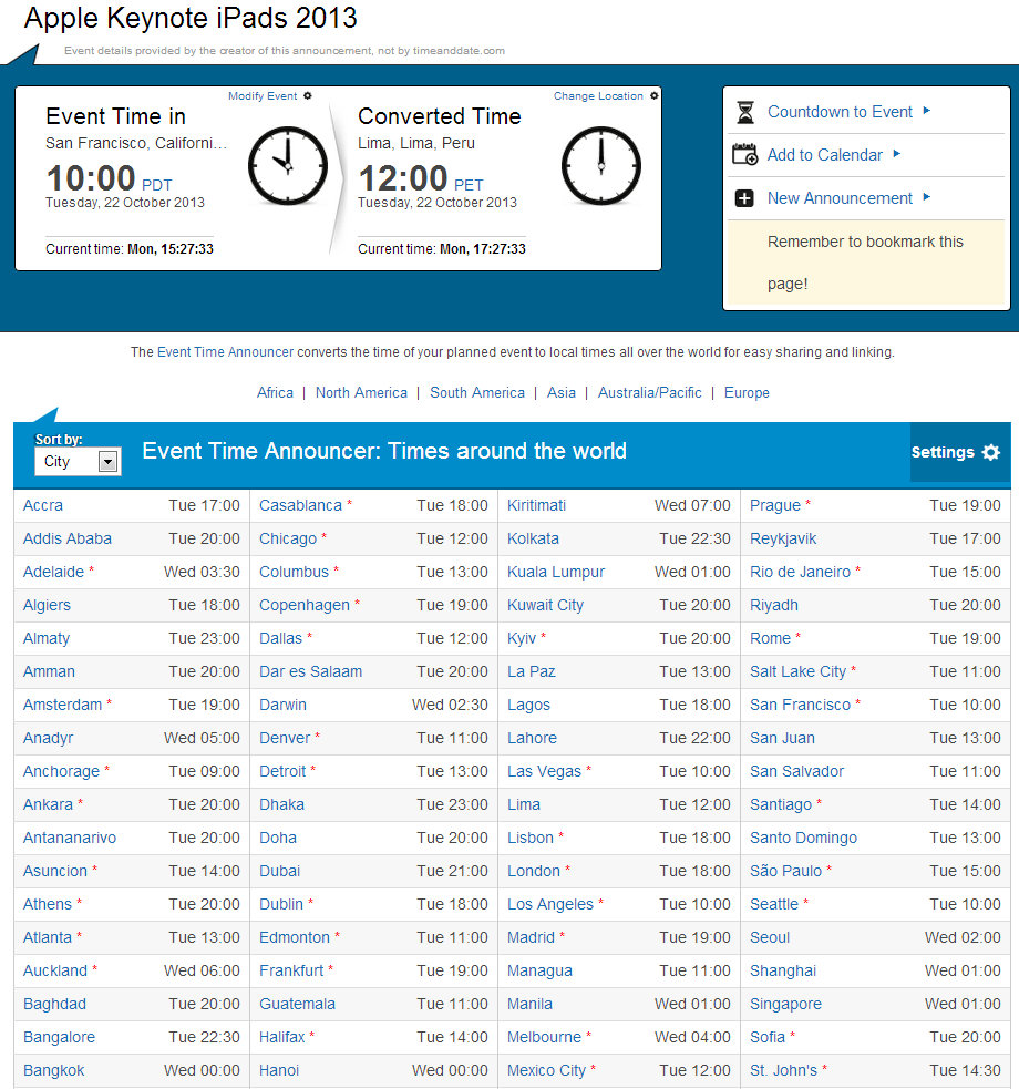 Guía de horarios A qué hora es el anuncio y la conferencia  keynote de Apple del nuevo iPad 22 de octubre